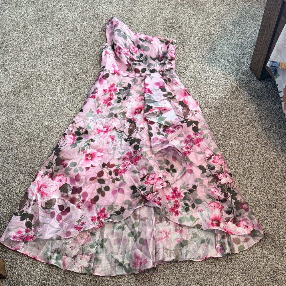 Adrianna Papell Pink Floral One Shoulder Dress